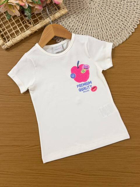 Conjunto Infantil Menina Momi com Shorts Saia Azul Maçã e Blusa Branca