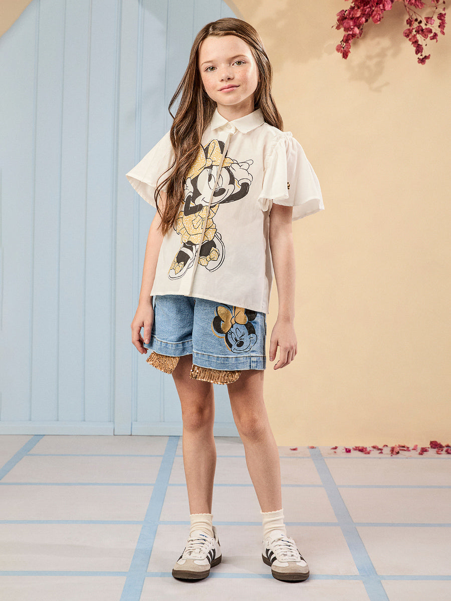 Blusa Infantil Animê Verão Minnie Disney Dourada