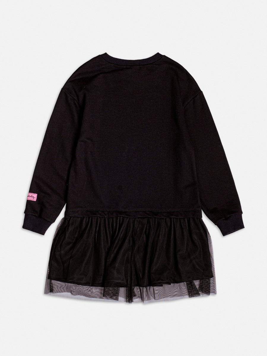 Vestido Infantil Momi Inverno Manga Longa Preto Hello Kitty Strass