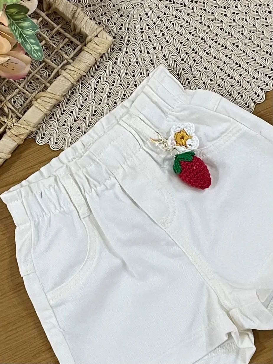 Shorts Infantil Menina Momi Branco Moranguinho