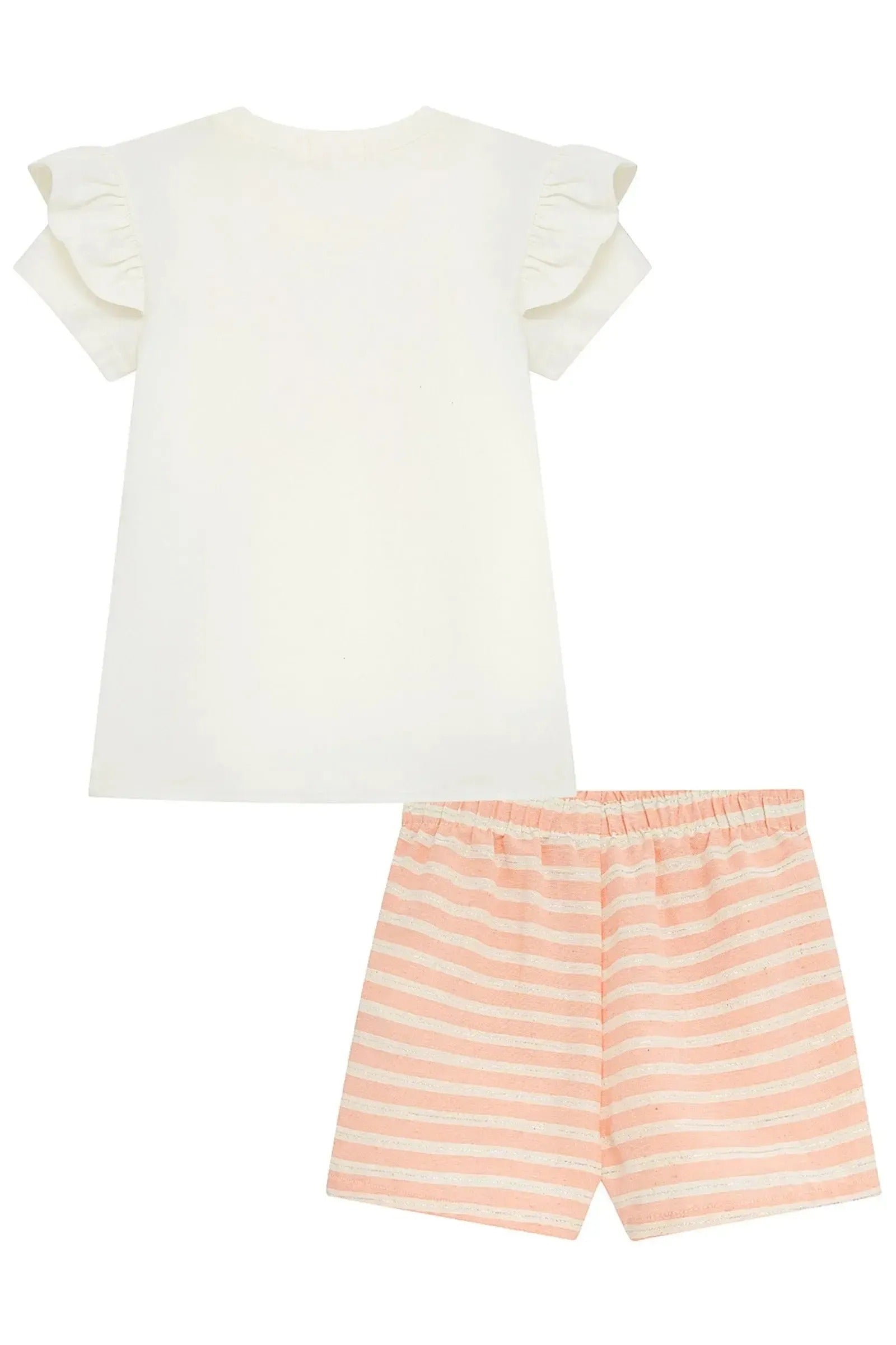 Conjunto Infantil Menina Kukiê com Shorts Saia Listrado e Blusa Branca Borboletinha