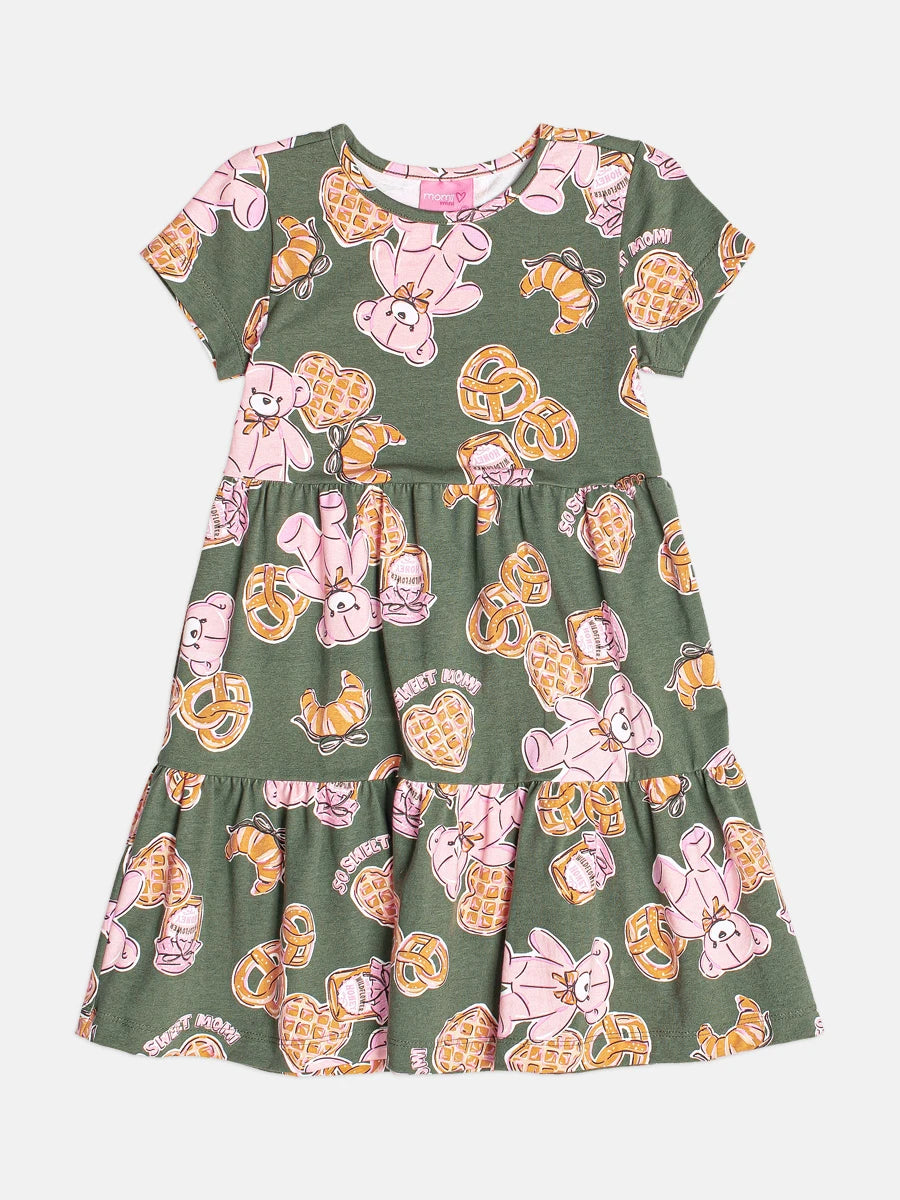 Vestido Infantil Momi Inverno Verde Ursinho Docinhos