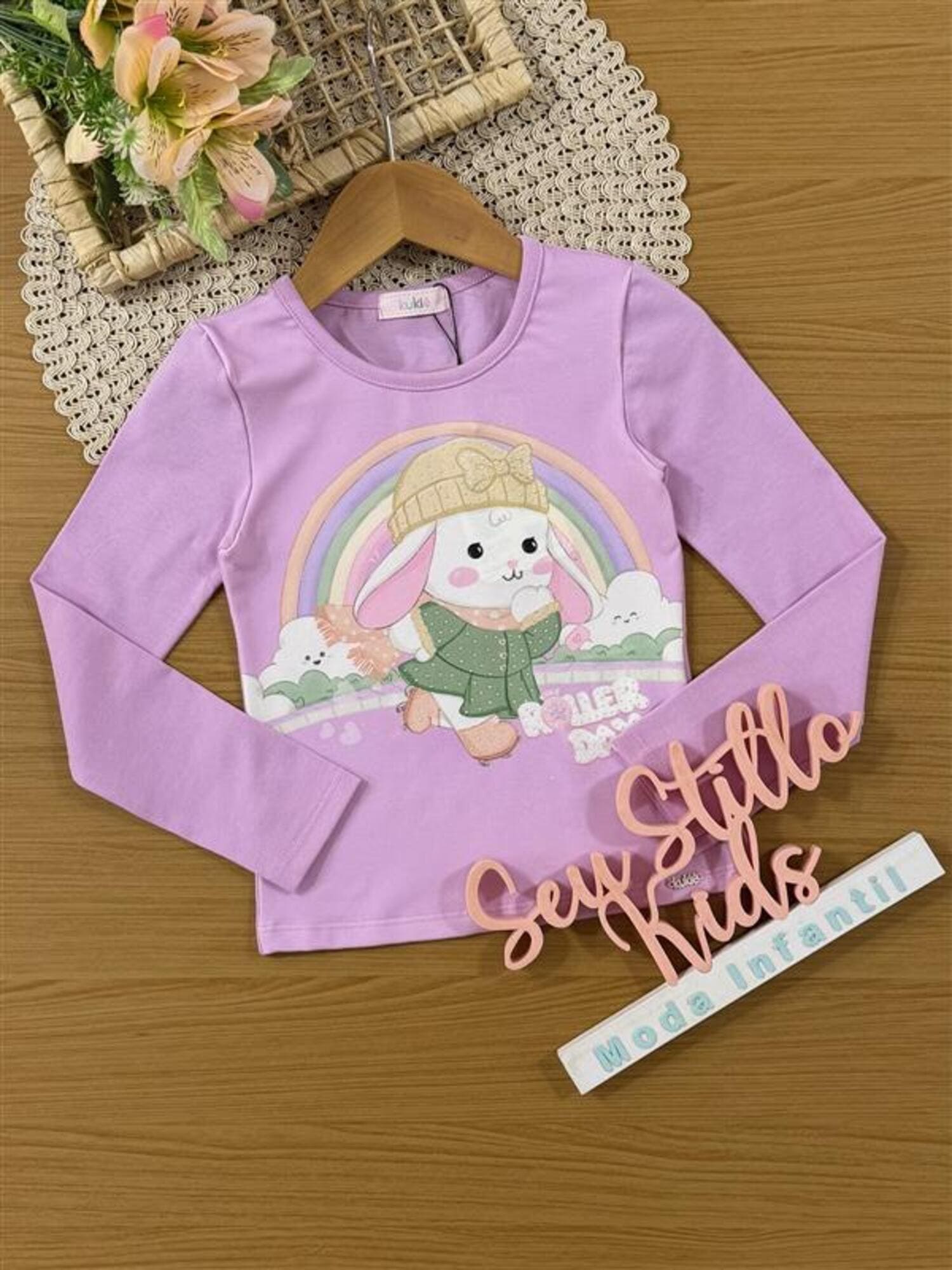Blusa Infantil Kukiê Inverno Manga Longa Lilás Coelhinha