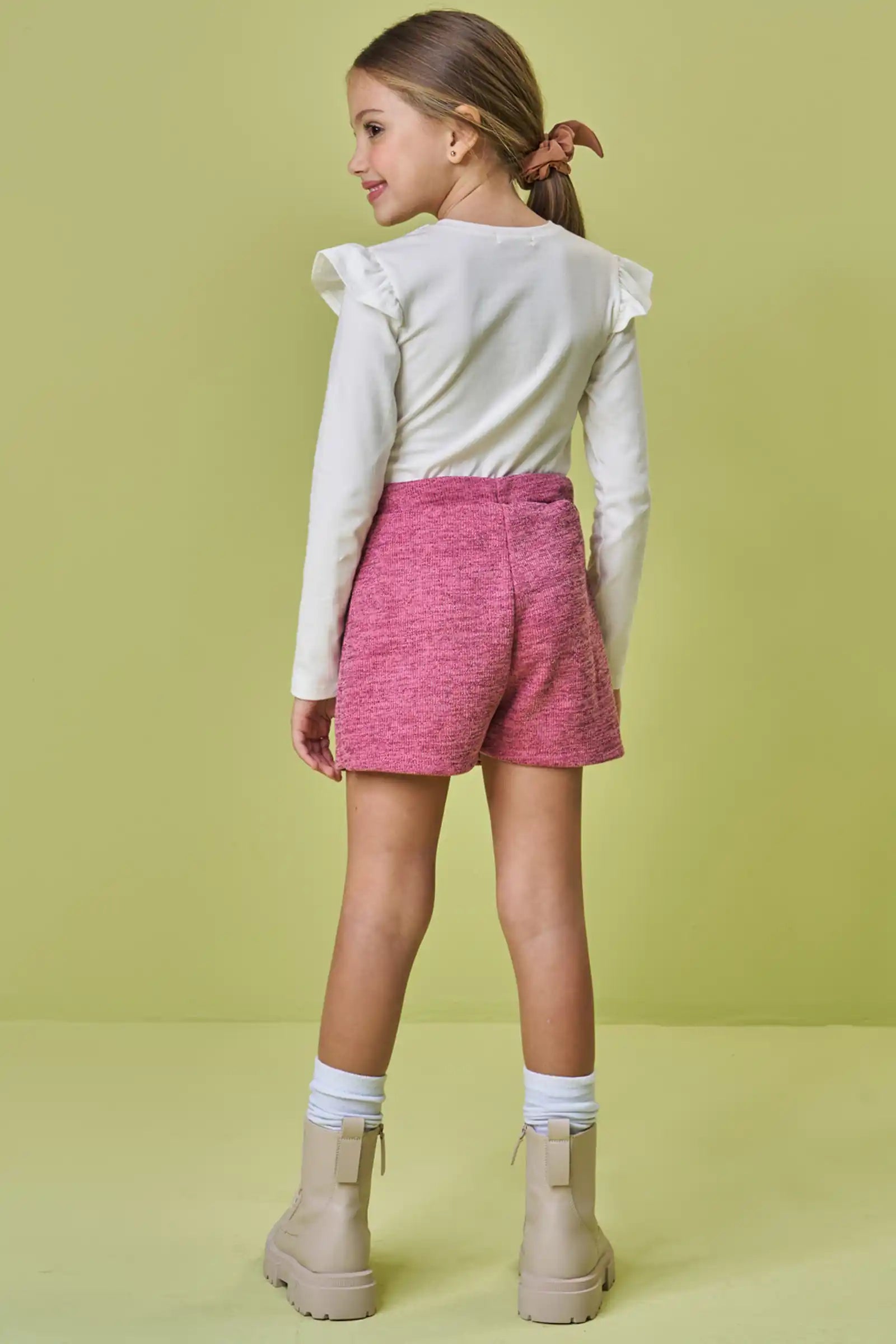Conjunto Infantil Kukiê Inverno com Shorts Saia Rosa e Blusa Manga Longa Ursinha Best Friends