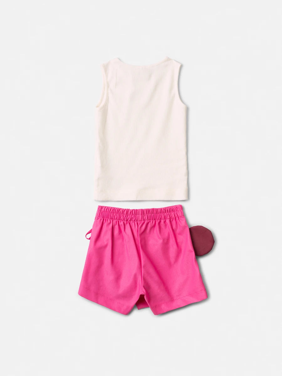Conjunto Infantil Menina Animê com Shorts Saia Rosa Minnie e Regata