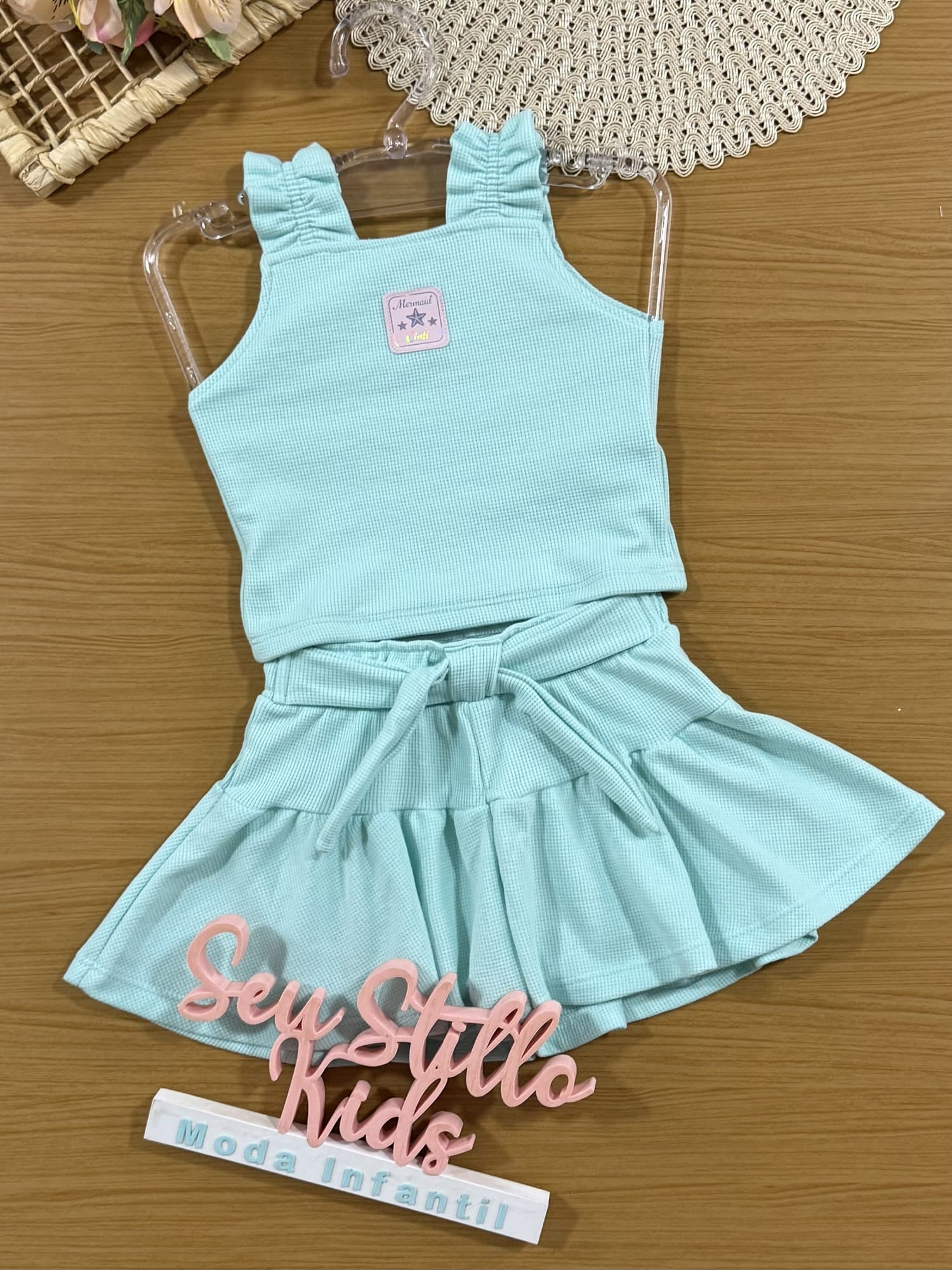 Conjunto Infantil Cinti Verão com Shorts e Cropped Azul