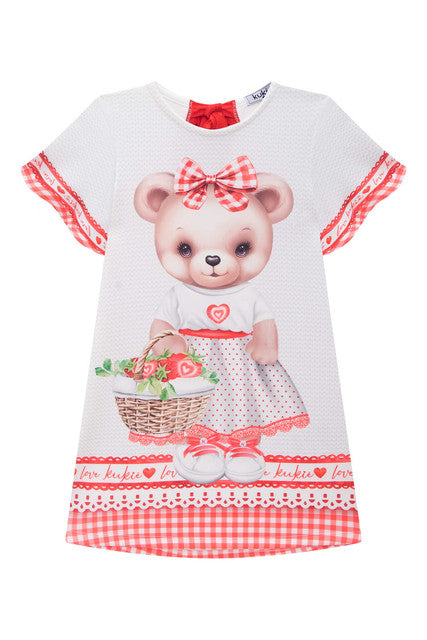 Vestido infantil Kukie Verão Xadrez Vermelho Ursinha