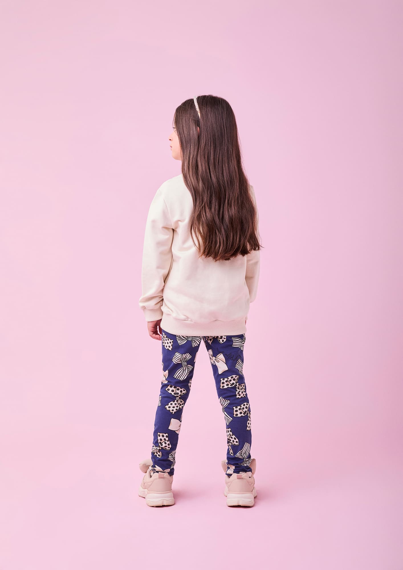 Conjunto Infantil Momi Inverno com Calça Azul e Moletom sem Flanela Bege Lacinho