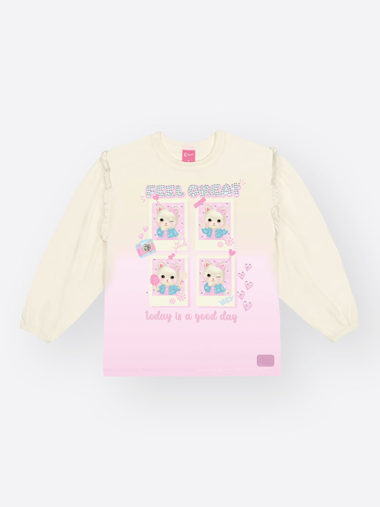Conjunto Infantil Cinti Inverno com Calça Leggnig Rosa e Blusa Manga Longa Gatinha Feel Great