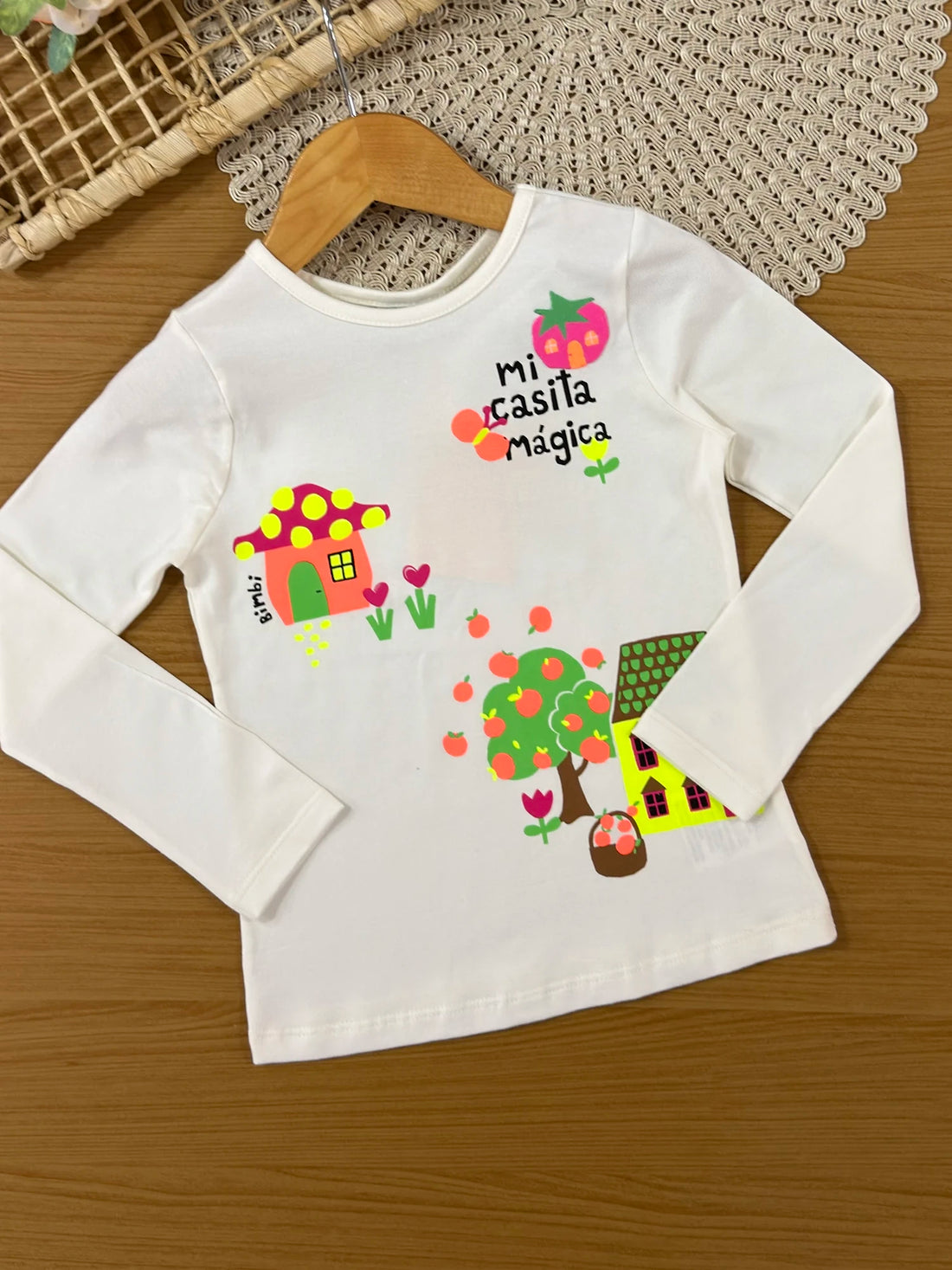 Conjunto Infantil Bimbi Inverno com Shorts Saia Jeans e Blusa Manga Longa Casinha