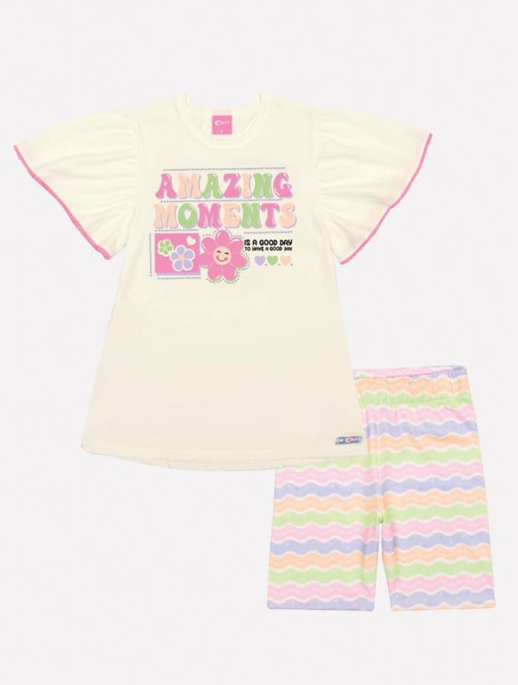 Conjunto Infantil Cinti Verão Shorts Ciclista e Blusa Amazing Neon