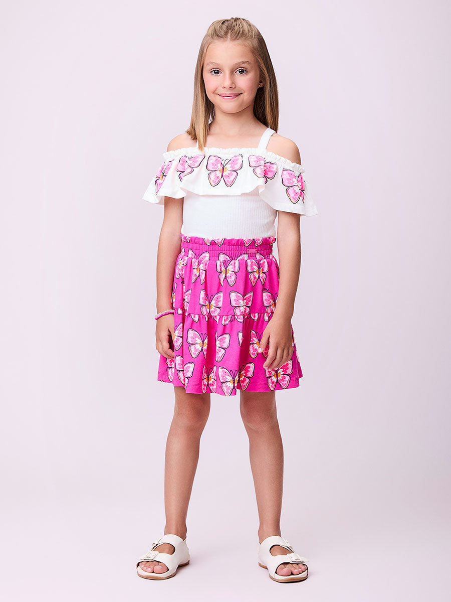 Conjunto Infantil Momi Verão Saia e Blusa Babado Borboleta