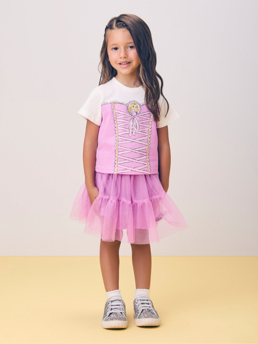 Conjunto Infantil Momi Verão com Saia em Tule e Blusa Lilás Rapunzel