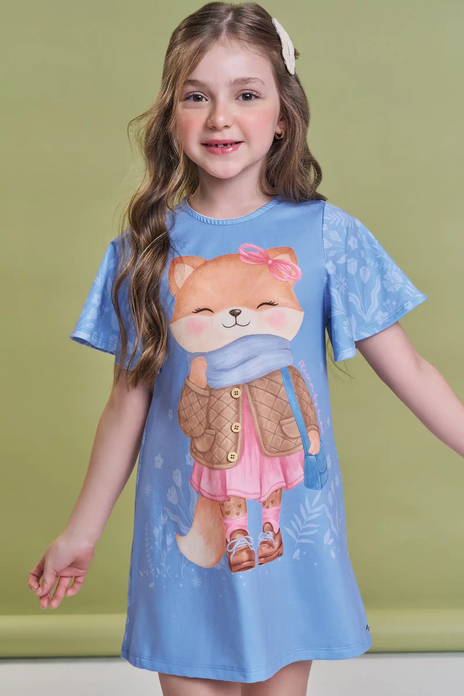 Vestido Infantil Kukiê Inverno Azul Raposinha