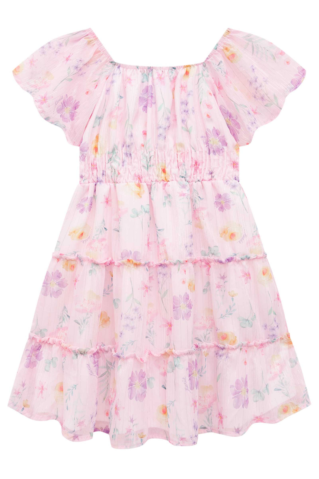Vestido Infantil Kukie Verão Chiffon Rosa Floral