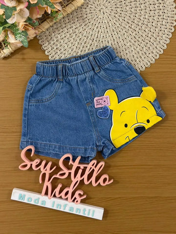 Shorts Jeans Infantil Menina Momi Ursinho Pooh Disney