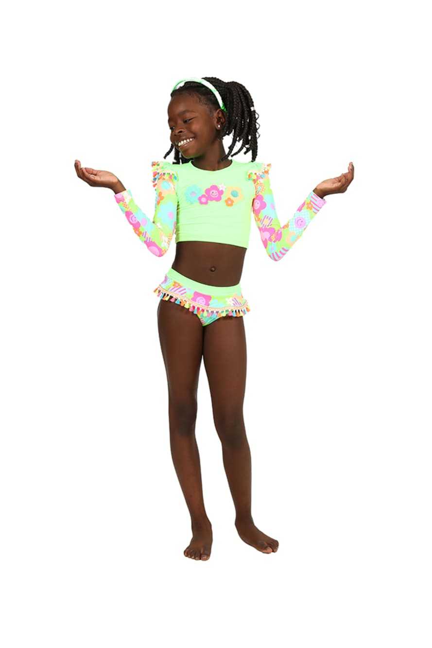 Biquíni Infantil Siri Kids com Cropped Manga Longa Verde Florzinha 39194