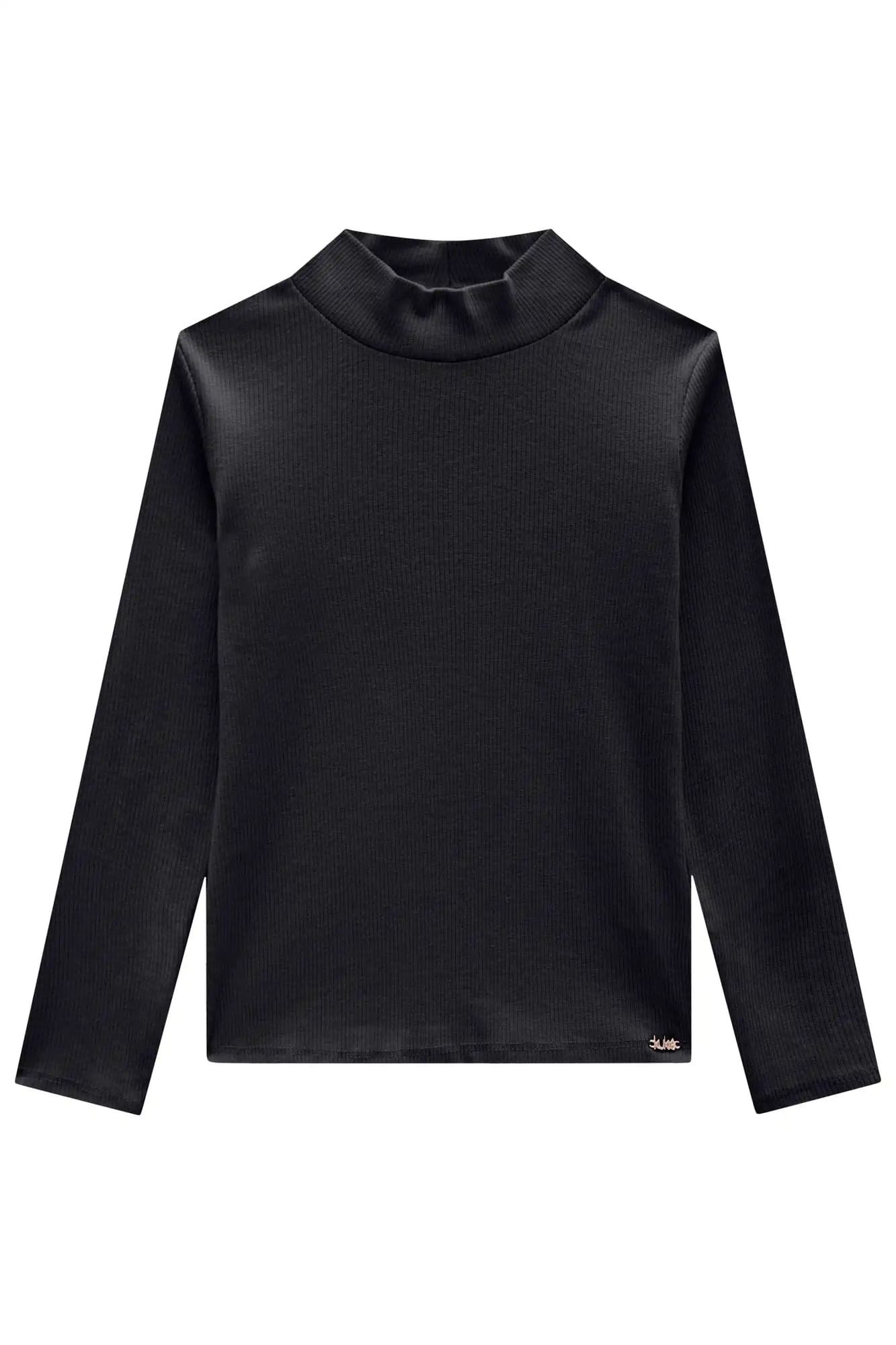 Blusa Infantil Kukie Inverno Manga Longa Preta Canelada