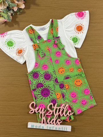 Jardineira Infantil Momi Verão Verde Solzinho Com Blusa