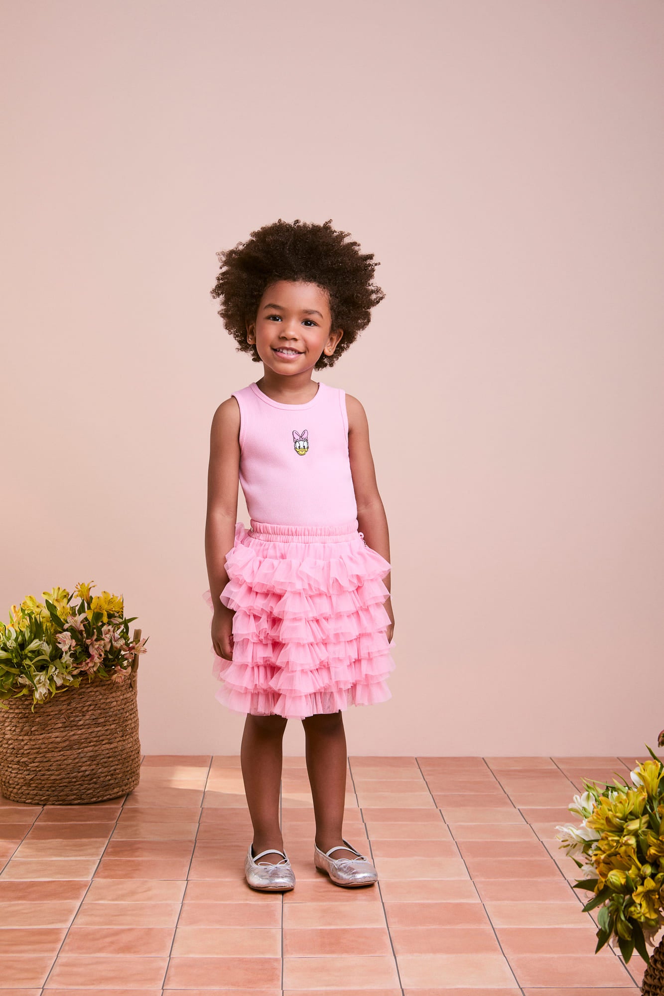 Regata Infantil Animê Verão Rosa Margarida Disney