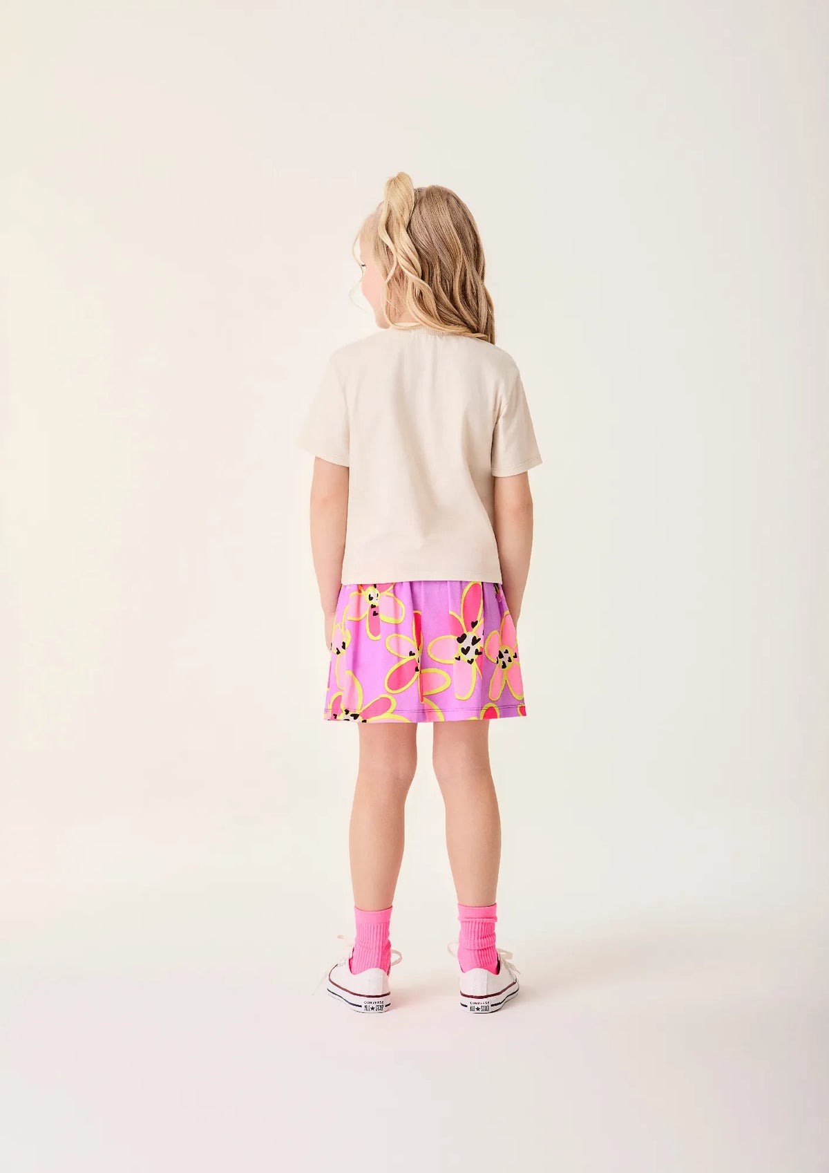 Conjunto Infantil Menina Bimbi Saia Roxa e Blusa Bege Flamingo