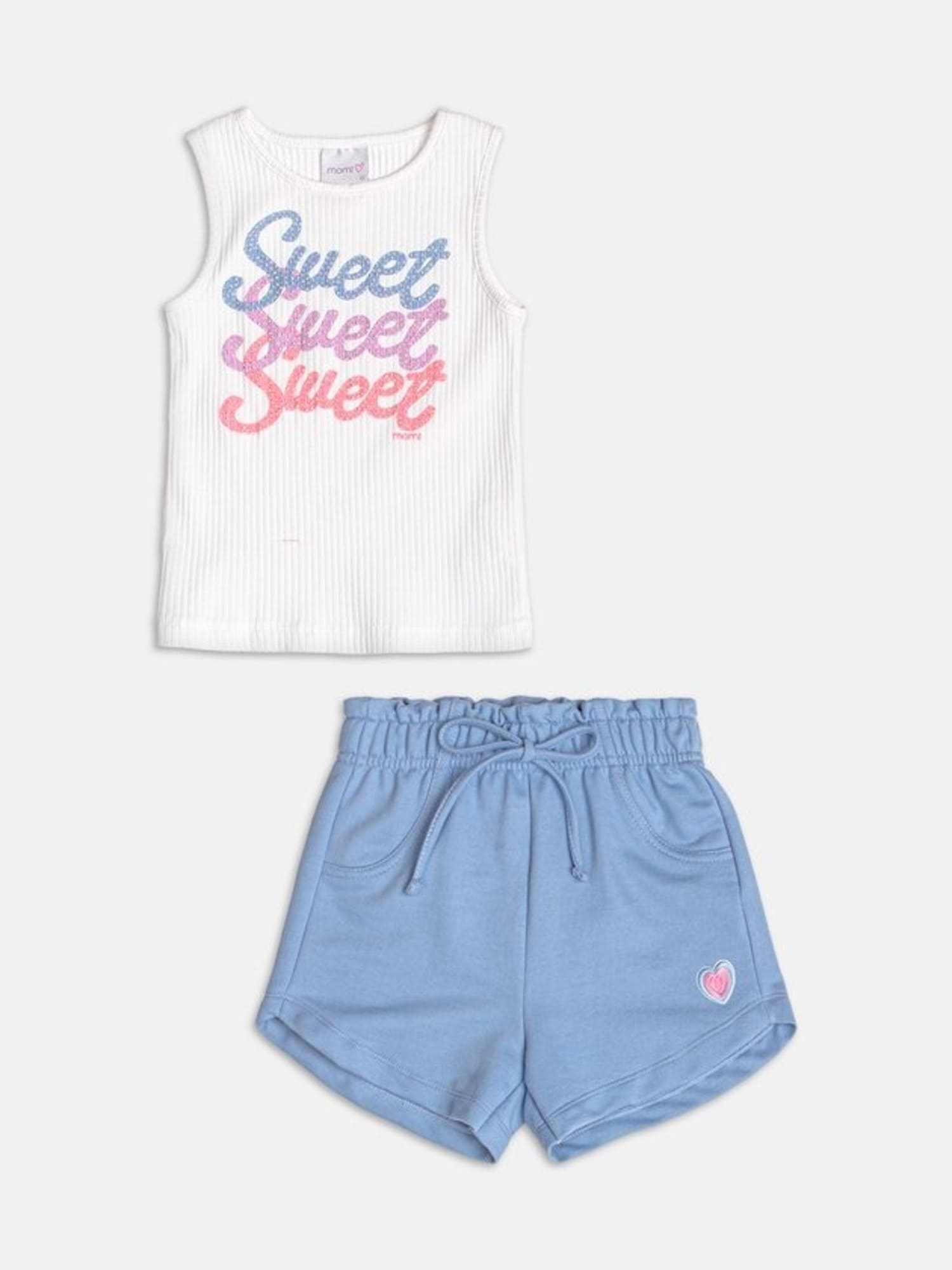 Conjunto Infantil Momi Verão com Shorts Azul e Regata Branca Sweet