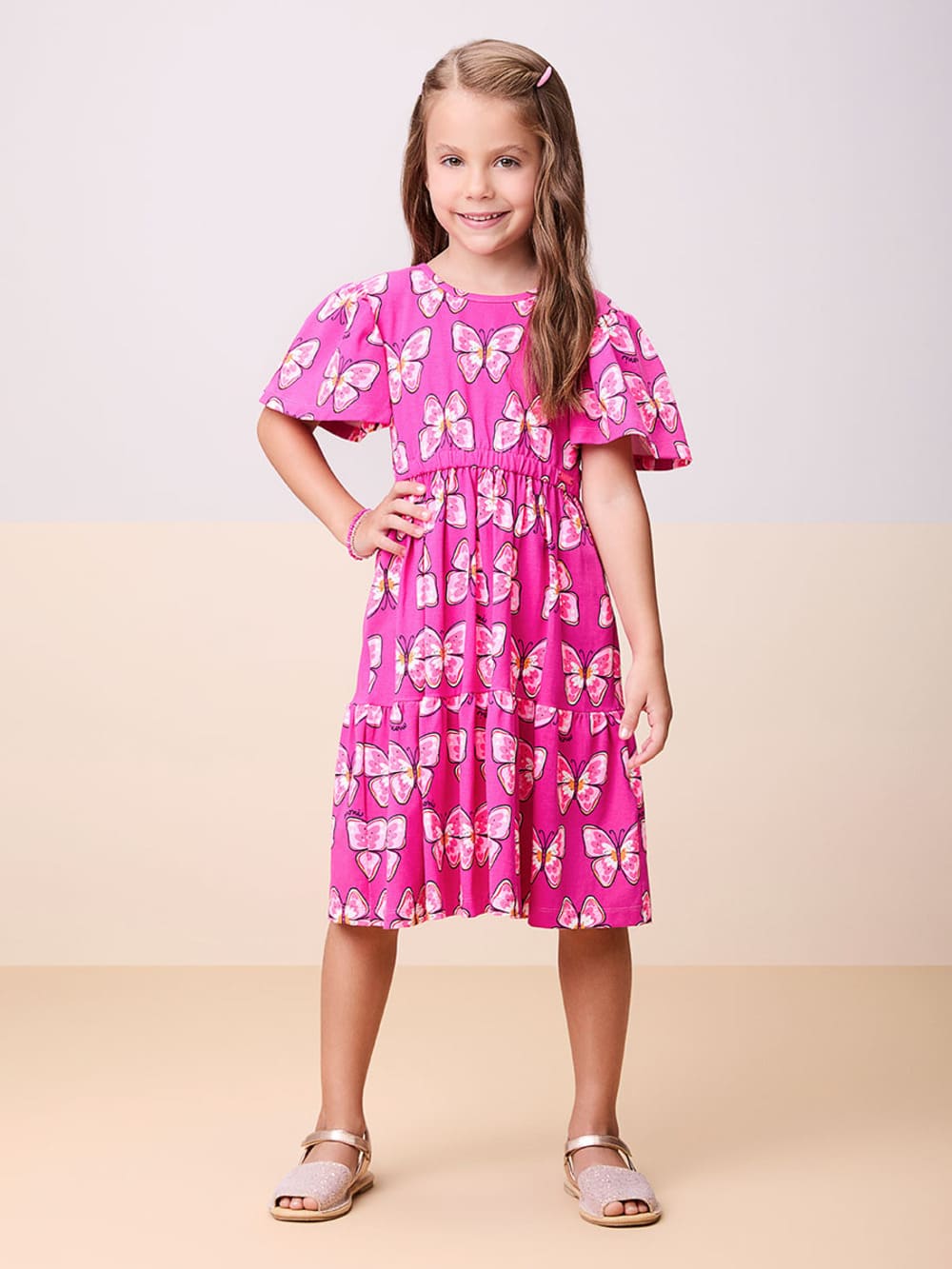 Vestido Infantil Momi Verão Pink Borboleta