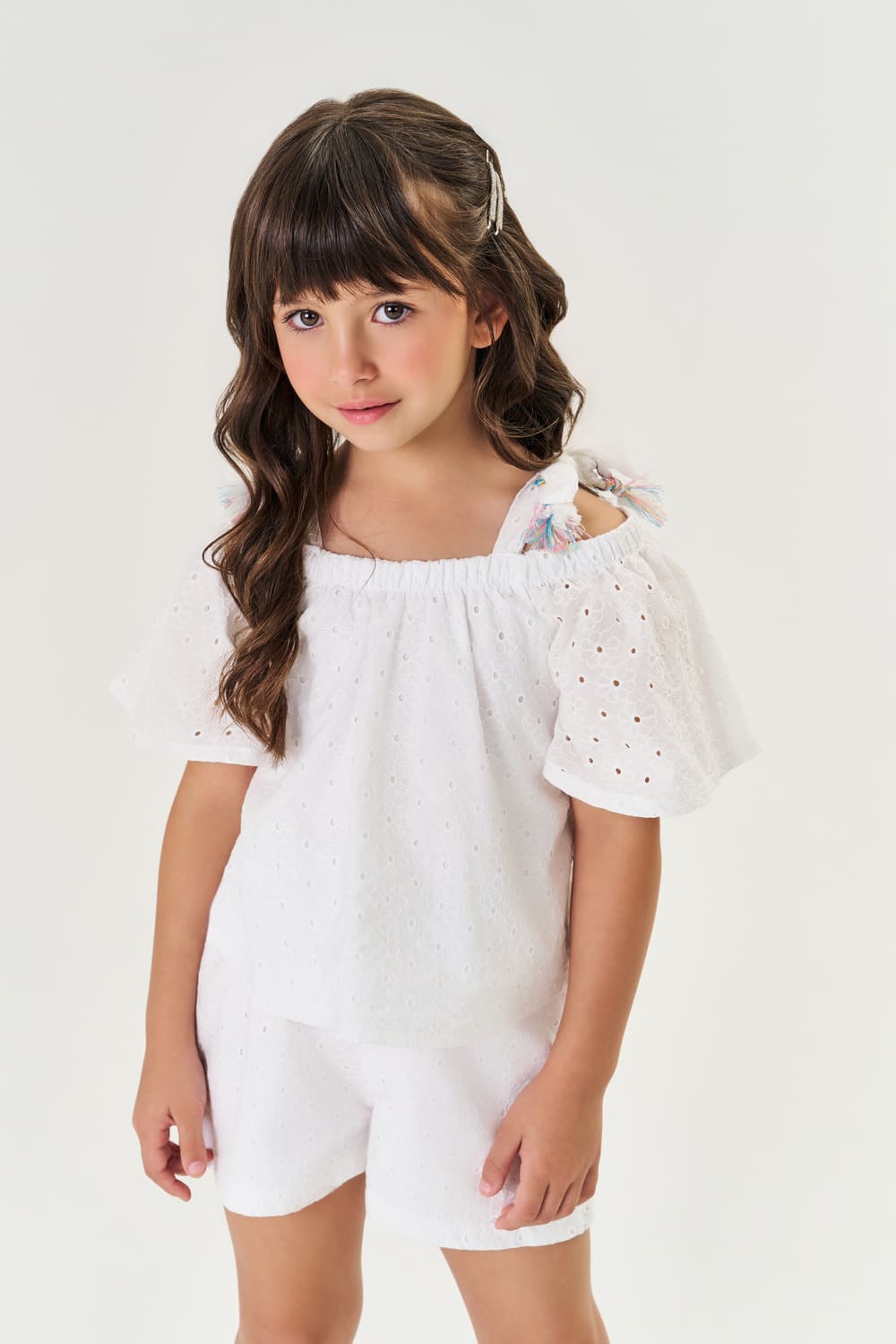 Conjunto Infantil Cinti Verão Shorts e Blusa Laise Branca