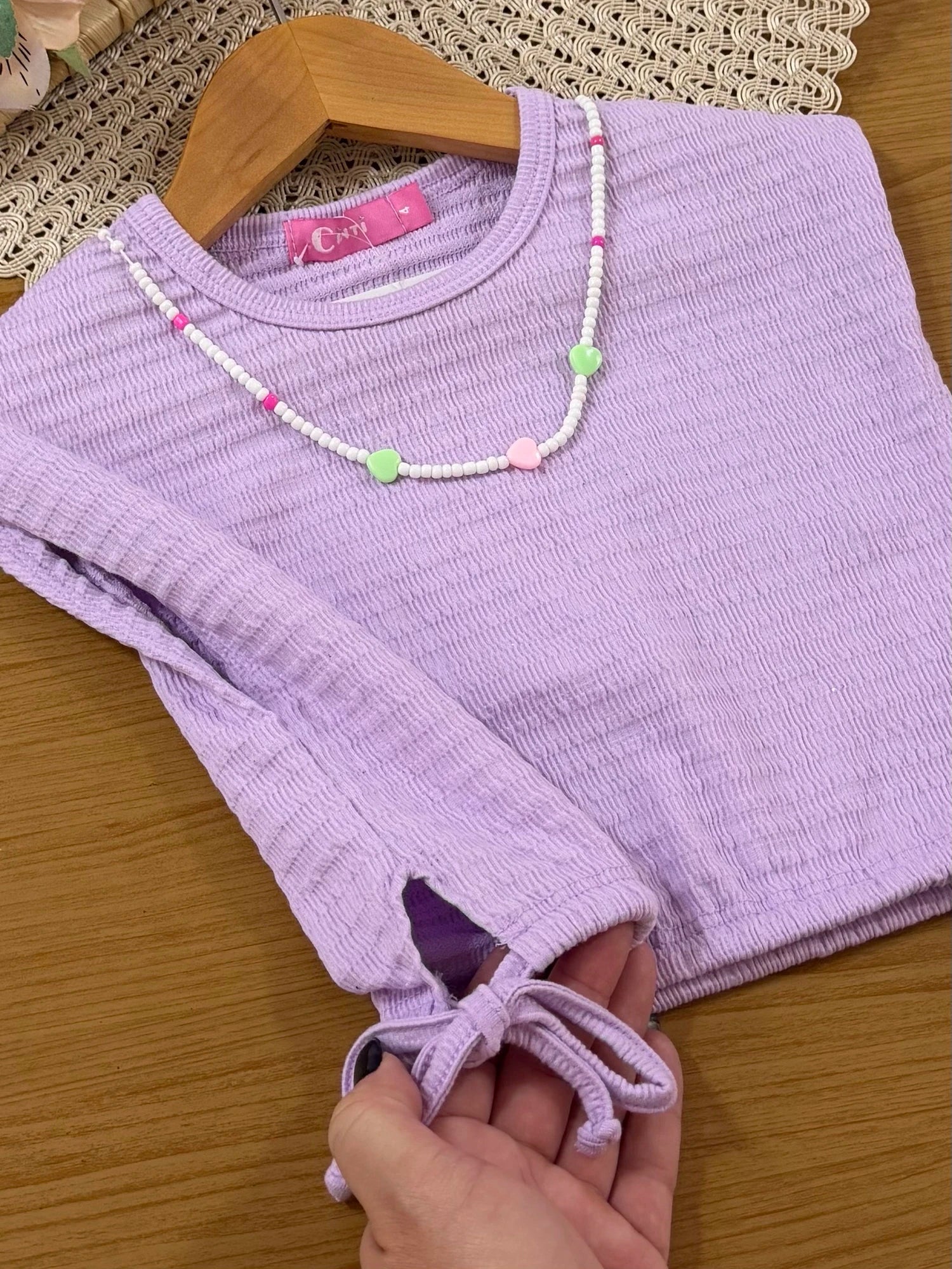 Conjunto Infantil Cinti Verão, Shorts e Blusa Lilás com Acessório