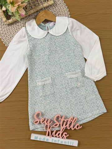 Vestido Infantil Kukiê Inverno Azul com Bolsinhos