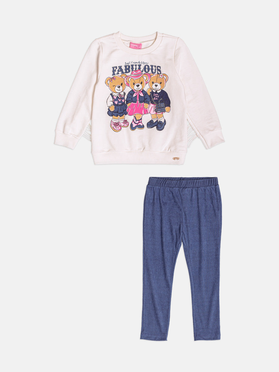 Conjunto Infantil Momi Inverno com Calça Legging Azul e Moletom sem Flanela Fabulous