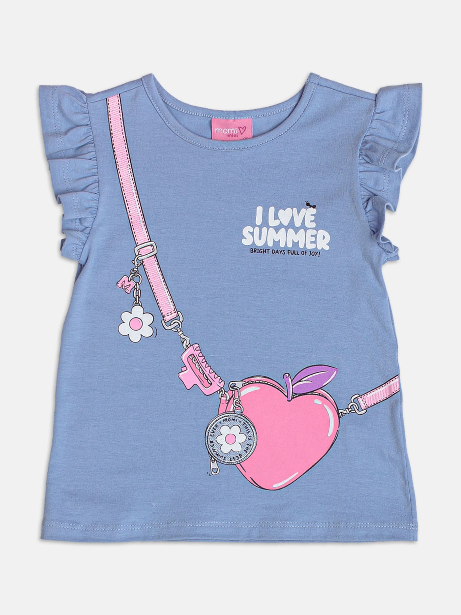 Conjunto Infantil Momi Verão com Shorts Ciclista e Blusa Azul Love Summer