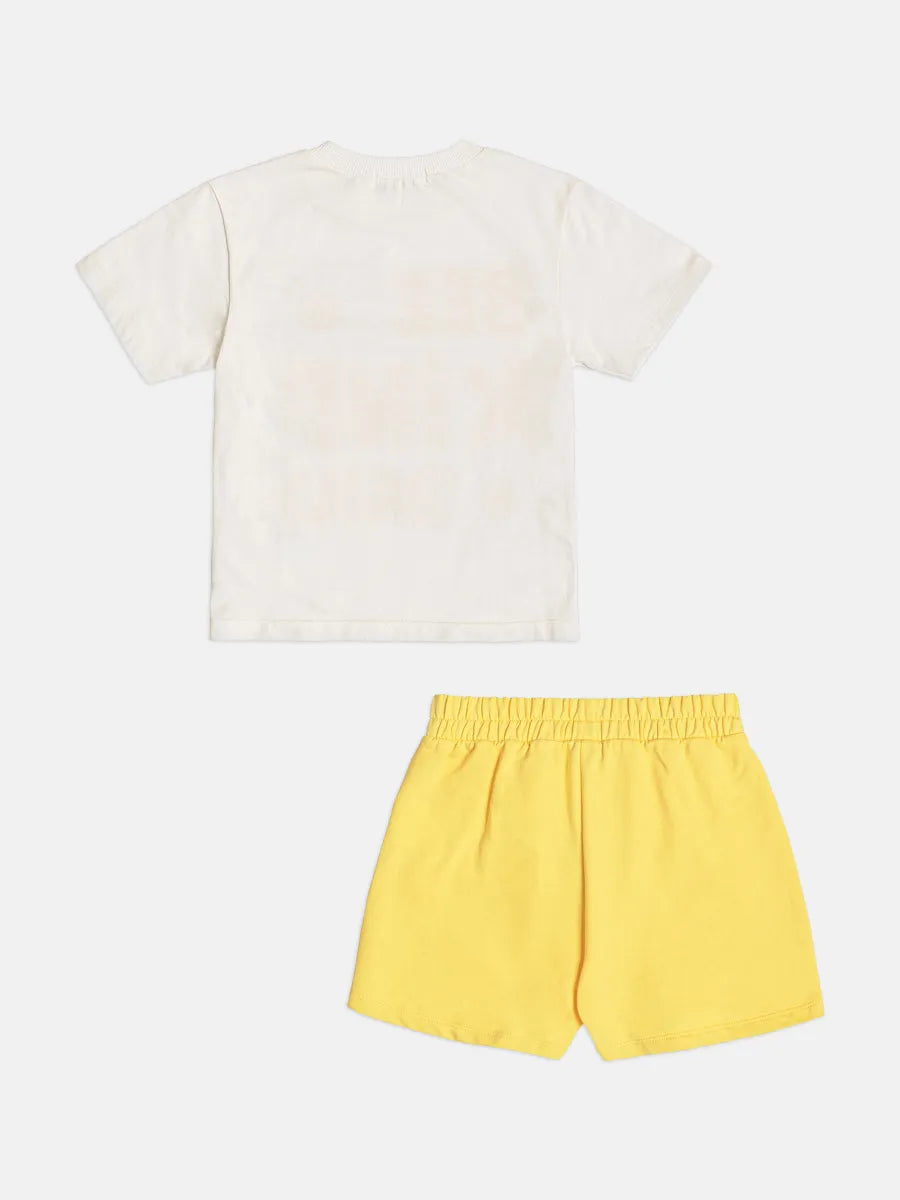 Conjunto Infantil Menina Bimbi Shorts Saia Amarelo e Blusa Abelinha