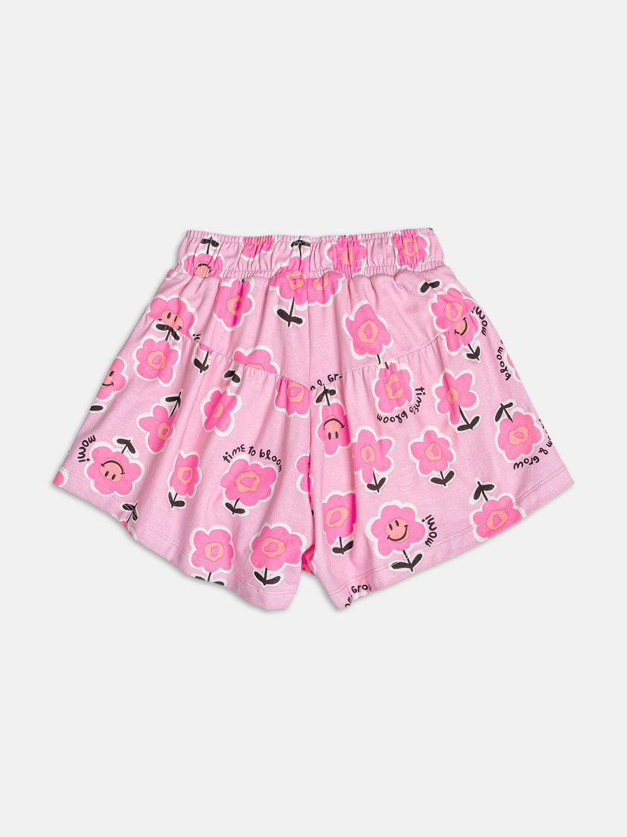 Conjunto Infantil Momi Verão com Shorts Rosa e Blusa Branca Florzinha com Strass