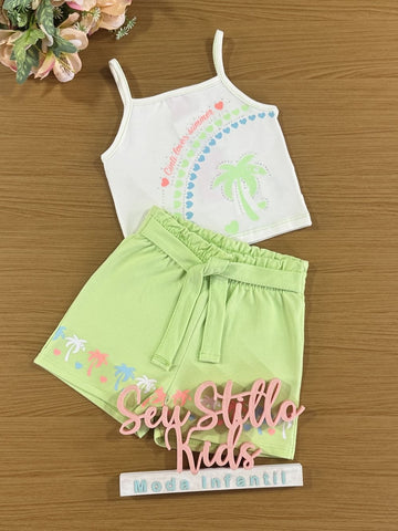 Conjunto Infantil Cinti Verão Shorts Verde e Regata Coqueiro
