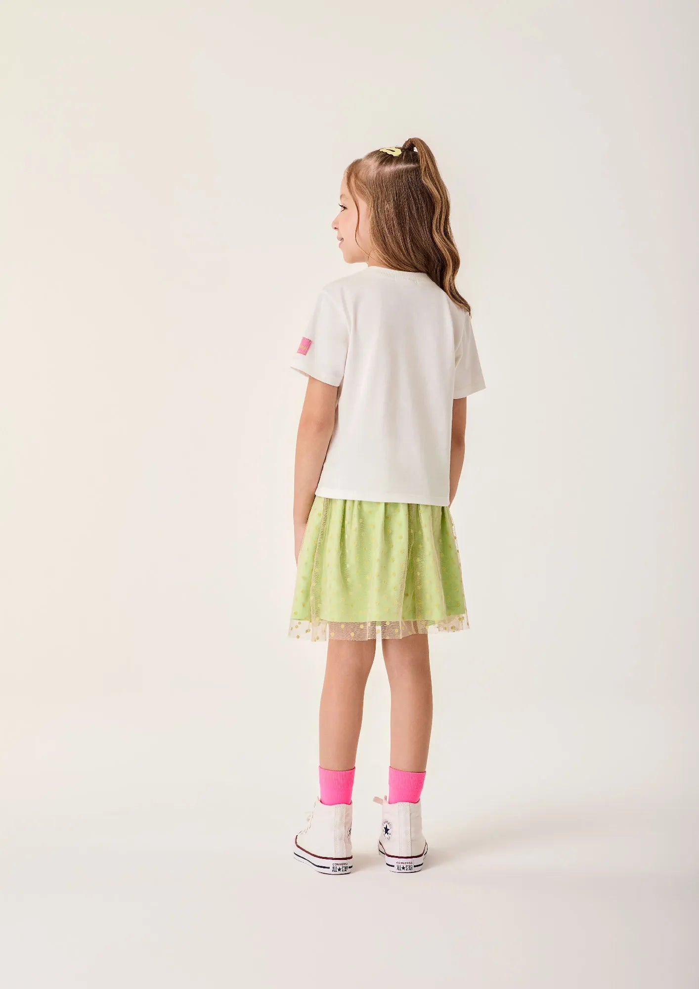 Conjunto Infantil Menina Bimbi com Saia Verde Tule e Blusa Branca Tinkerbell Disney