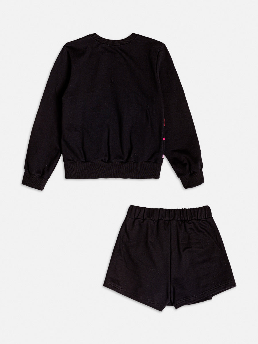 Conjunto Infantil Momi Inverno com Short Saia e Casaco Preto Emoji