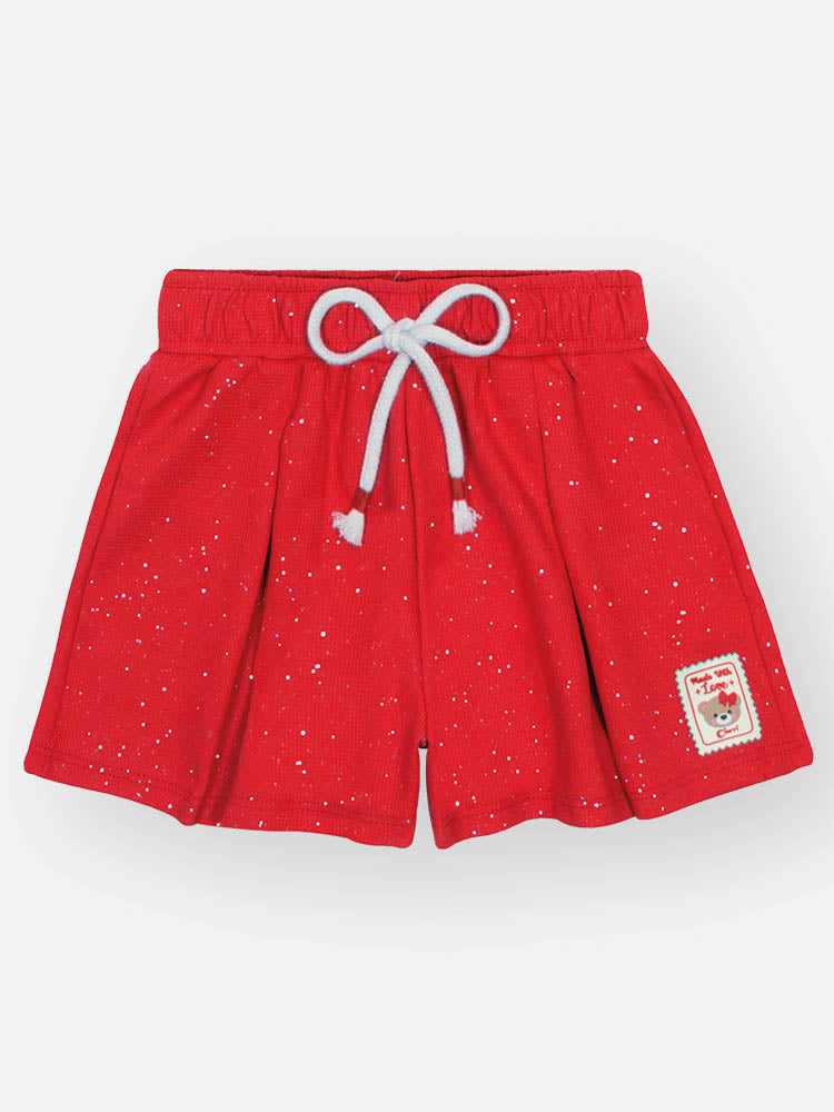 Conjunto Infantil Cinti Verão Shorts Vermelho com Brilho e Blusa Branca Corações