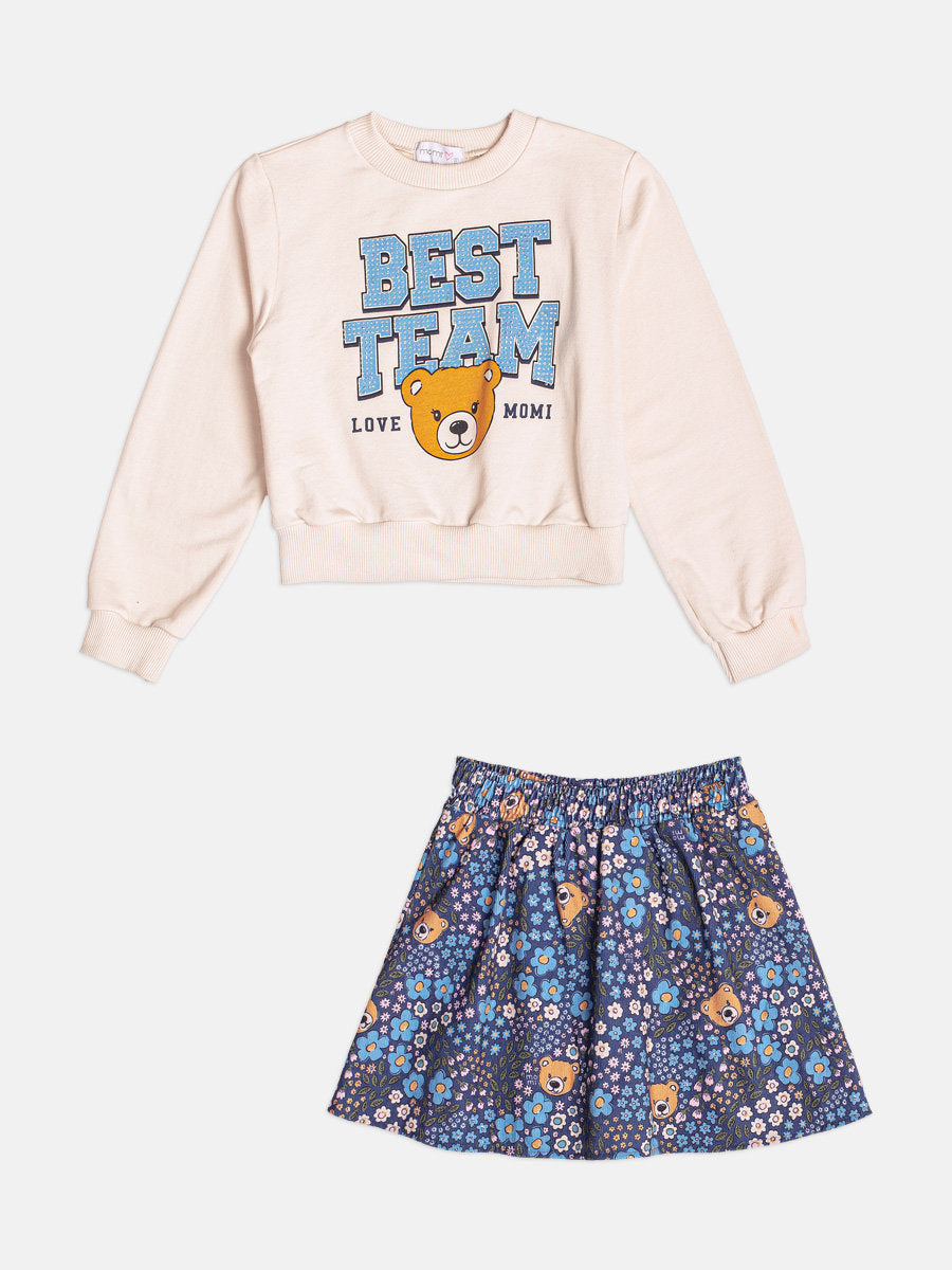 Conjunto Infantil Momi Inverno com Saia Azul e Moletom sem Flanela Best Team