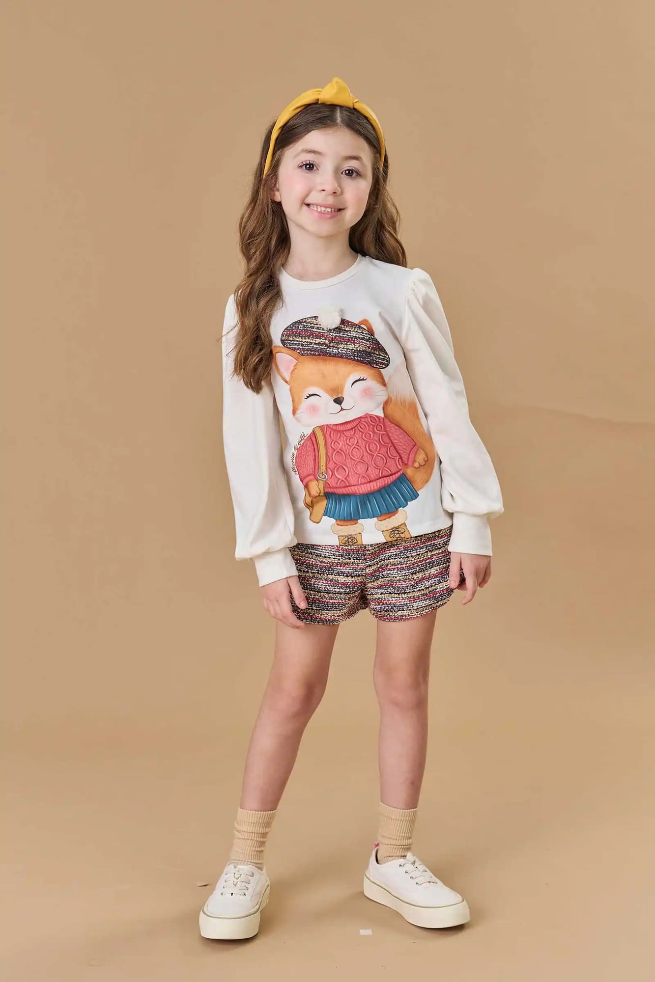 Conjunto Infantil Kukiê Alecrim Inverno com Shorts e Blusa Manga Longa Raposinha