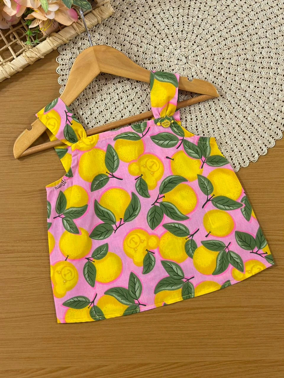 Conjunto Infantil Menina Momi com Saia e Blusa Rosa Ursinho Laranja
