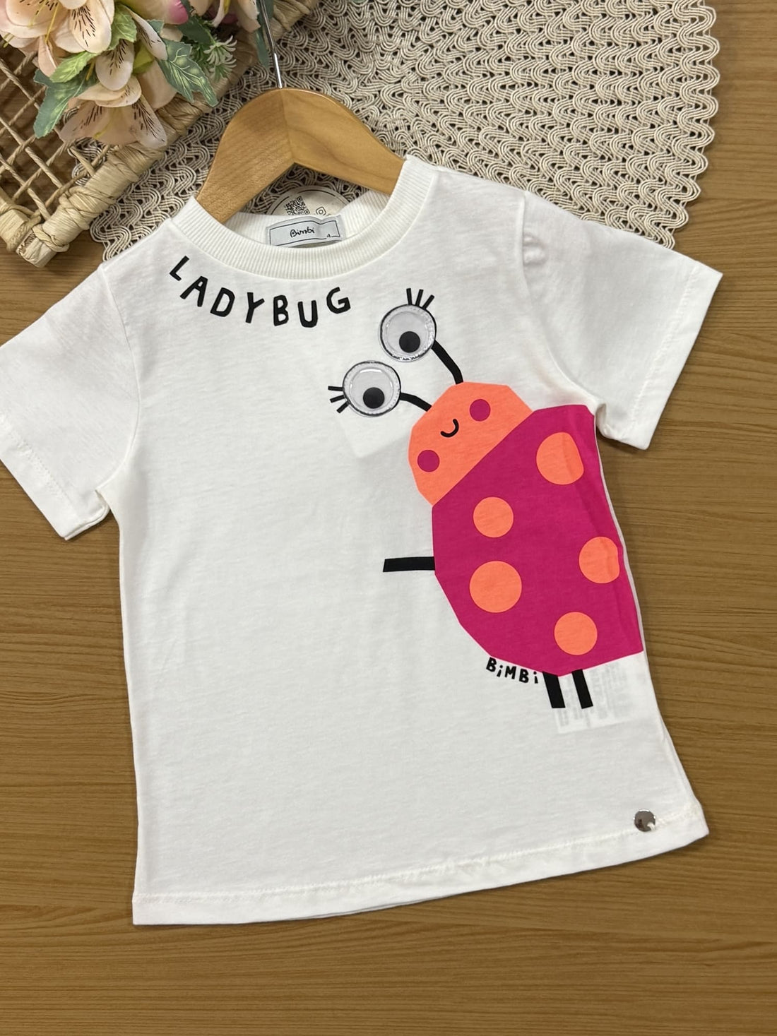 Conjunto Infantil Bimbi Verão com Legging Azul e Blusa Branca Joaninha