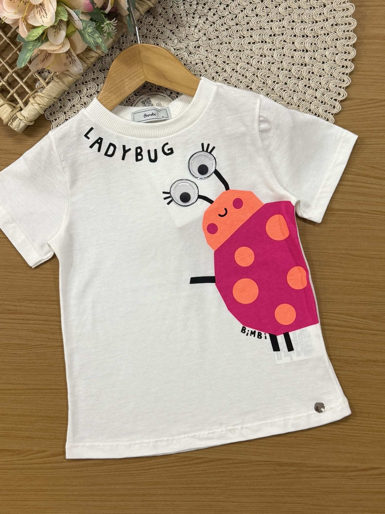 Conjunto Infantil Bimbi Verão com Legging Azul e Blusa Branca Joaninha