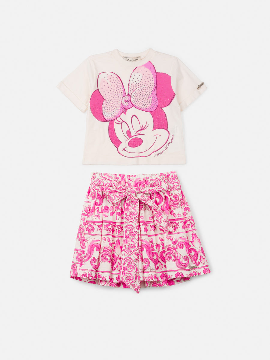 Conjunto Infantil Animê Verão Saia e Blusa Minnie Rosa