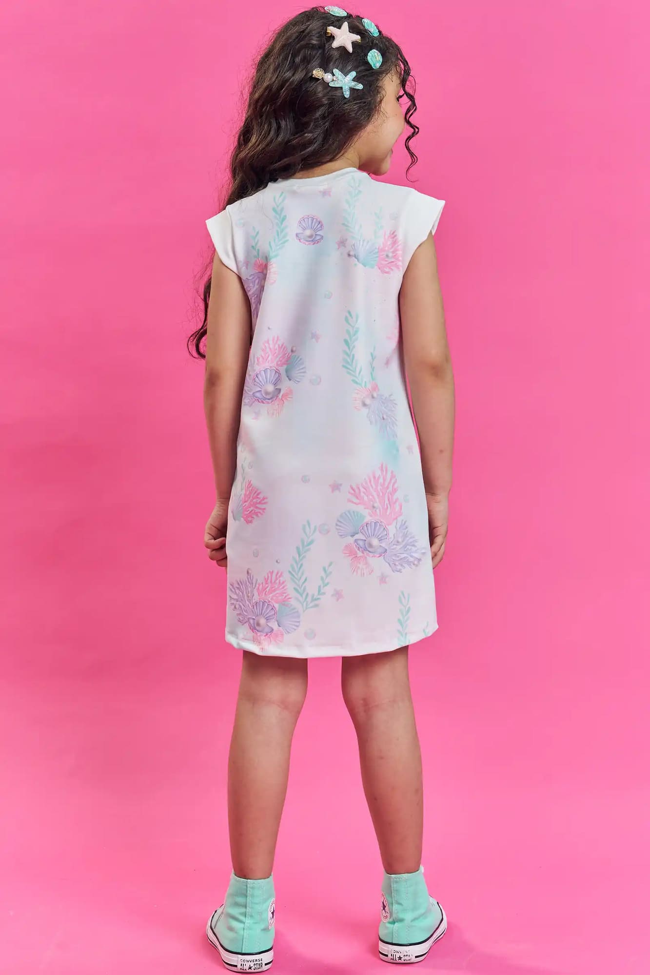 Vestido Infantil Kukiê Verão Branco Princesa Ariel