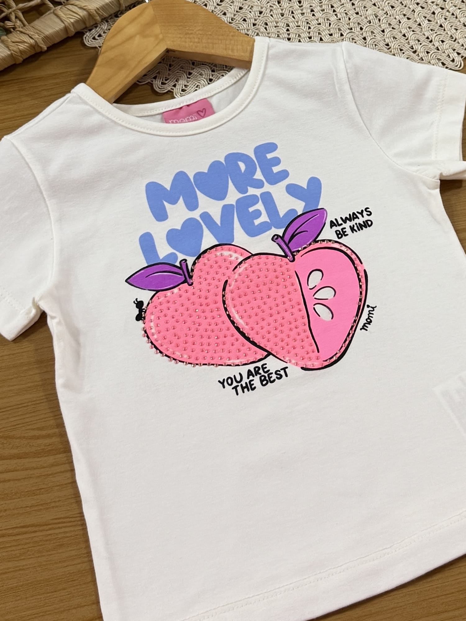 Conjunto Infantil Momi Verão com Saia Azul e Blusa Branca Frutinha