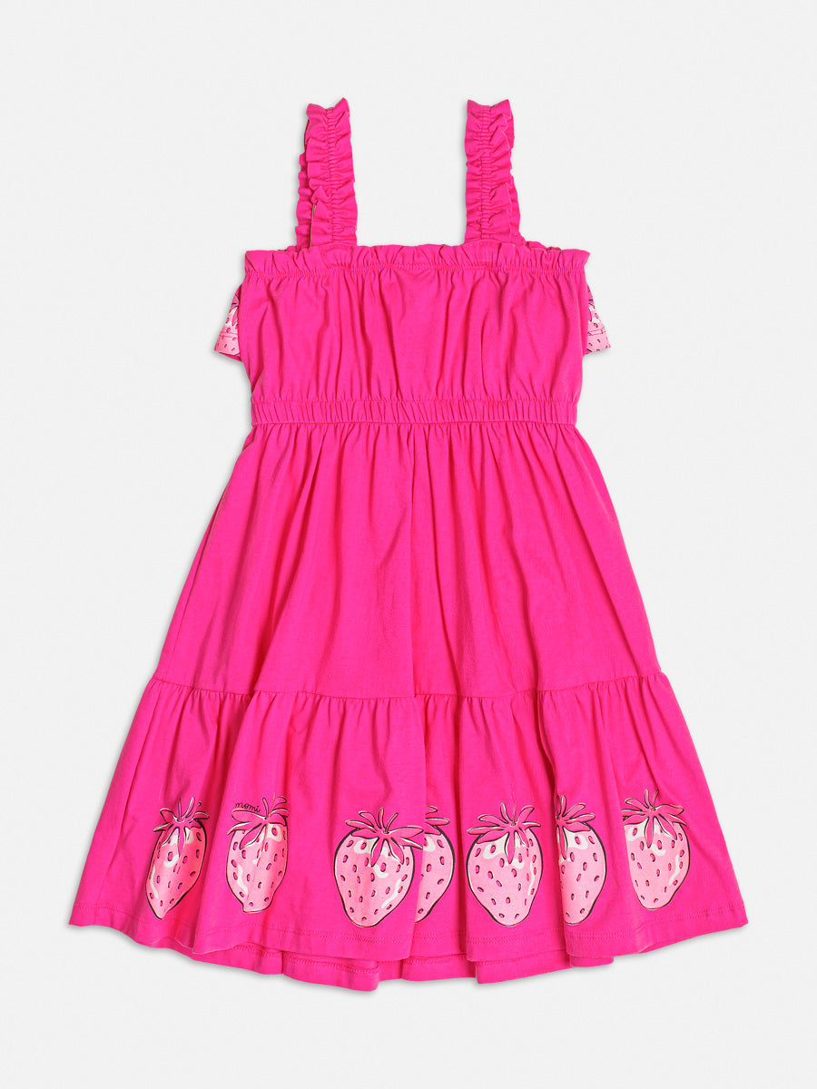 Vestido Infantil Momi Verão Rosa com Babado Moranguinho