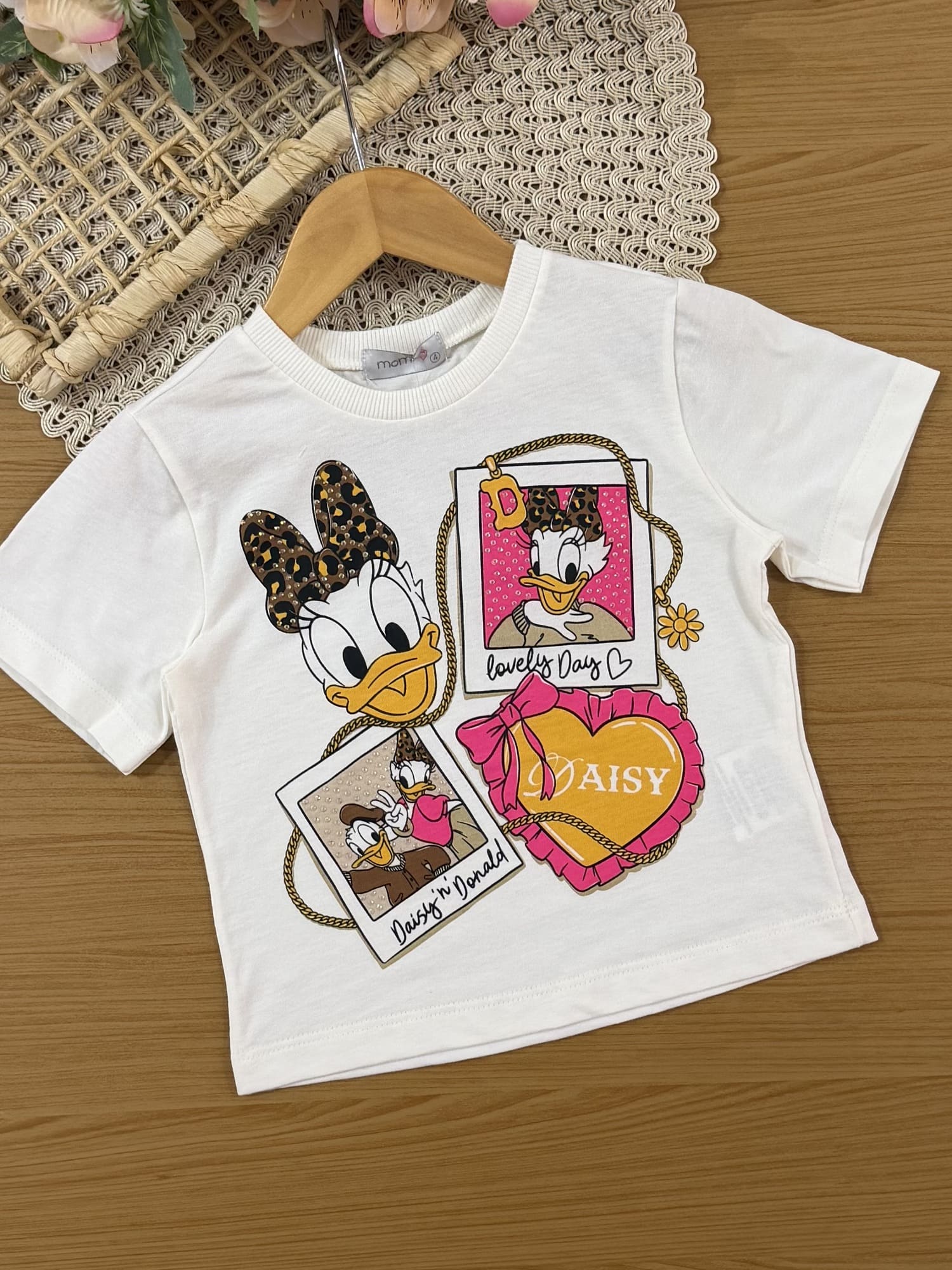Conjunto Infantil Momi Inverno com Saia Bege e Blusa Branca Daisy Fotos Disney