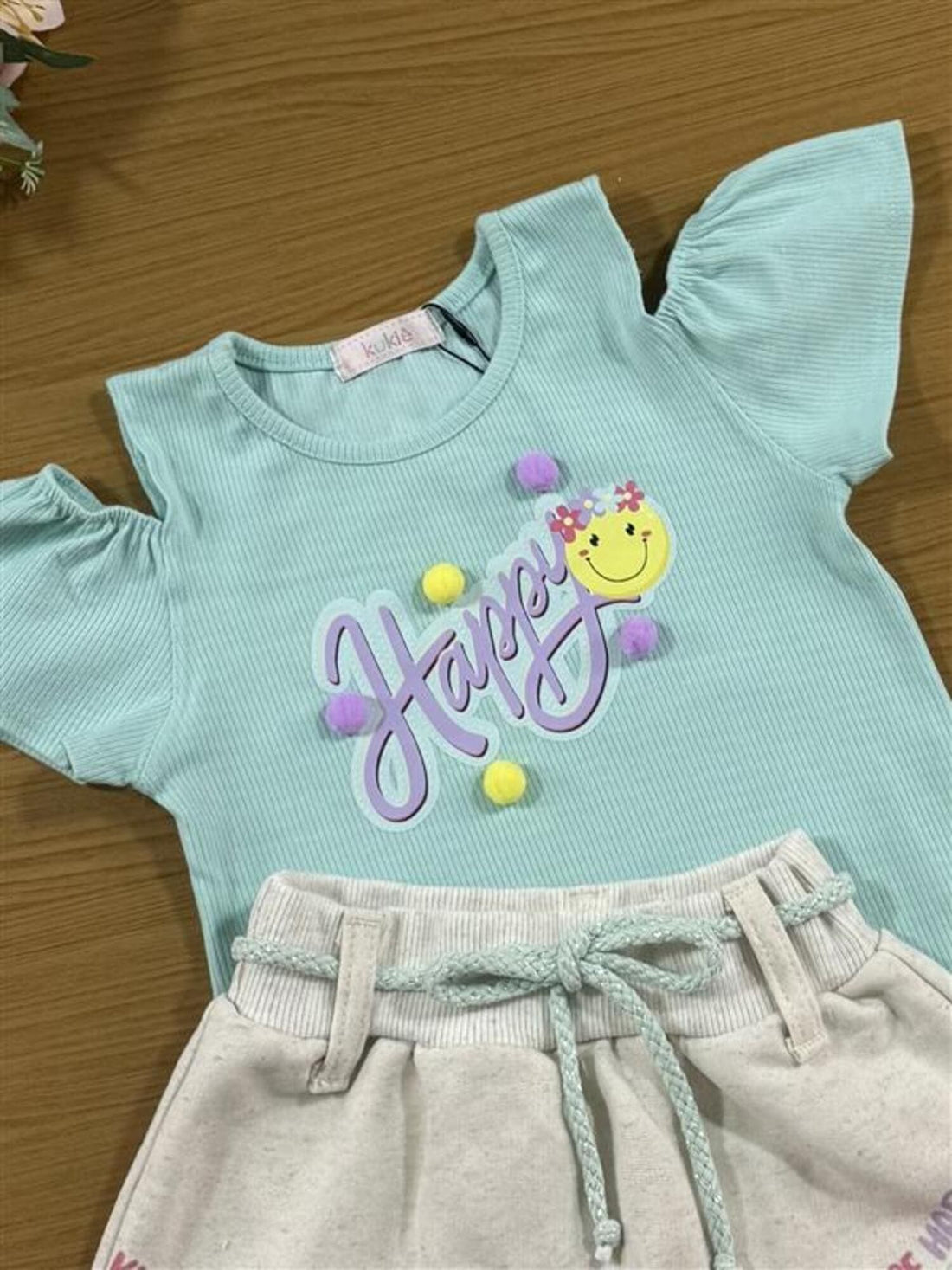 Conjunto Infantil Kukie Inverno com Short Saia e Blusa Azul Emoji