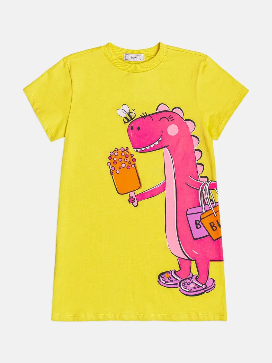 Vestido Infantil Bimbi Amarelo Dinossaurinha
